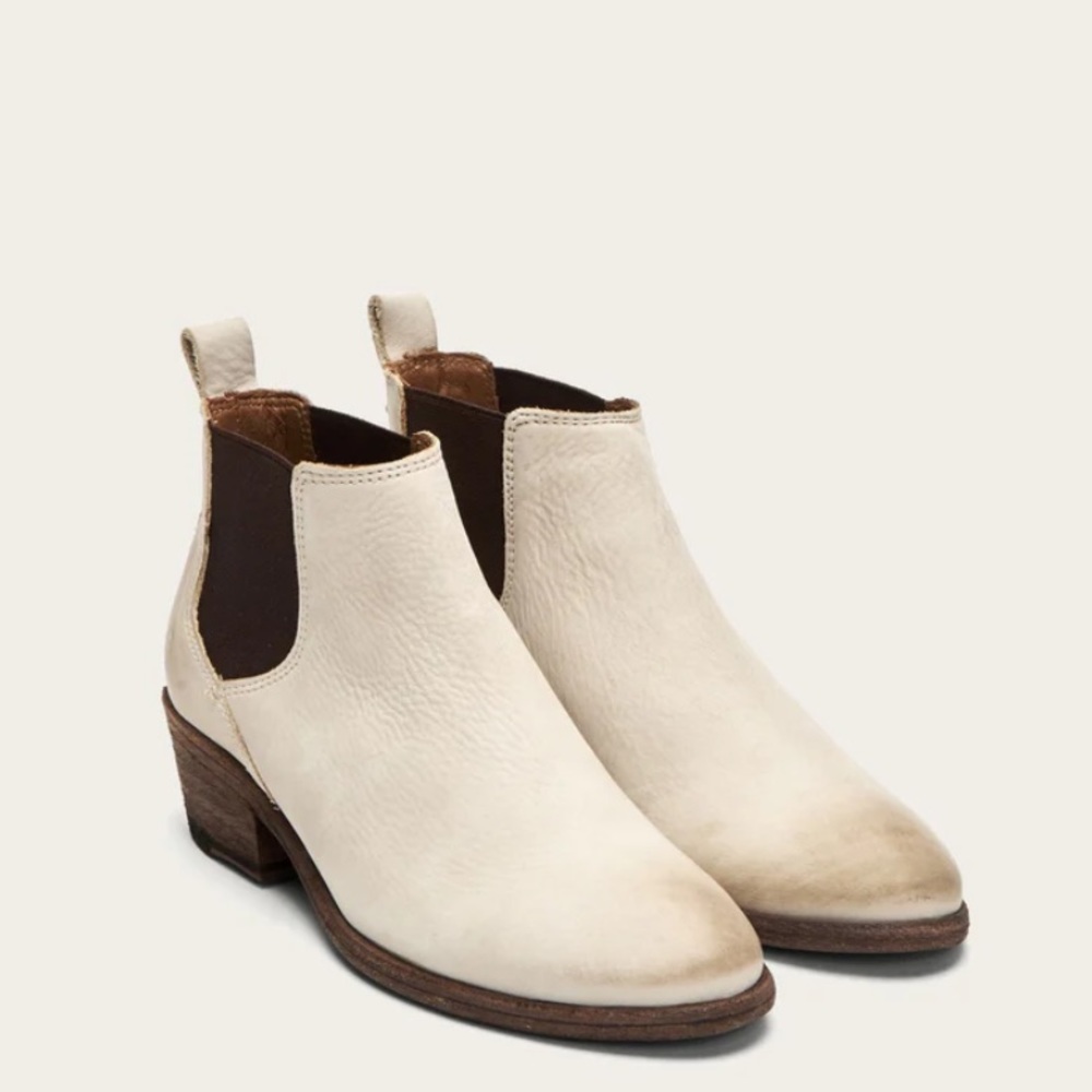 $368 Frye Carson Chelsea Ivory White Real Leather Low Heel Pull On Ankle Boot - Picture 8 of 13